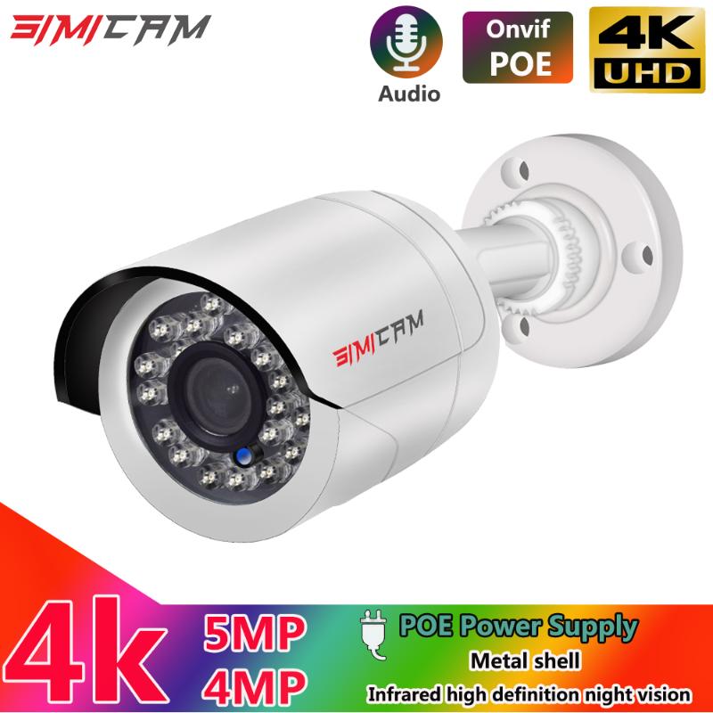 

Cameras 4K 8MP Video Security Camera IP POE Onvif H265 Audio Outdoor Metal Shell Waterproof Night Vision 48V 4MP 5MP Surveillance