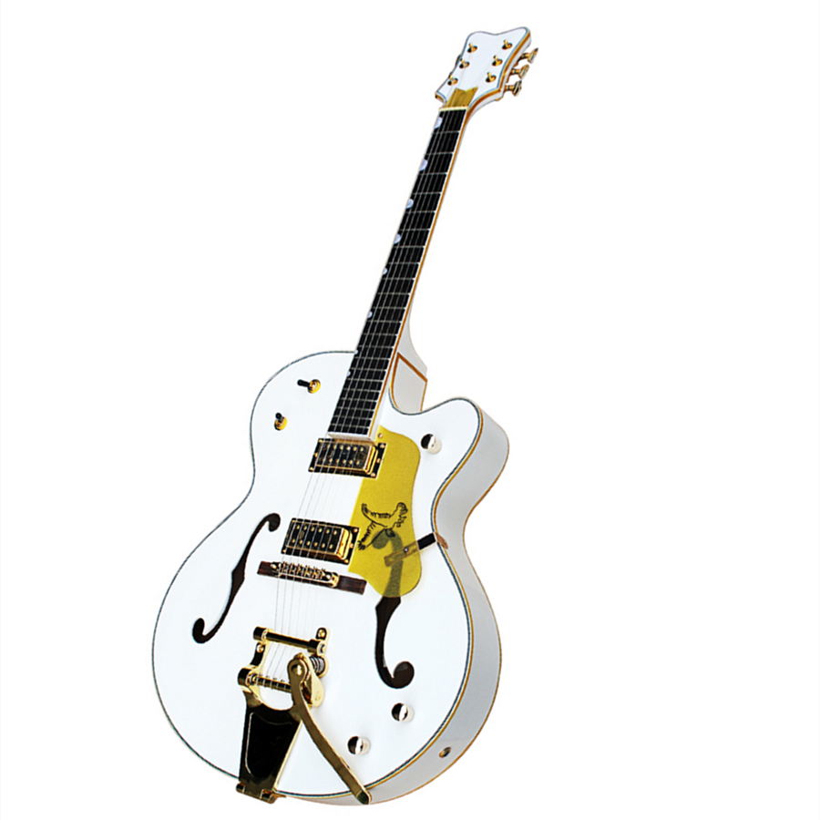 

Factory Custom White body Electric Guitar with Golden hardware,Big Tremolo bridge,Body Binding,can be customized