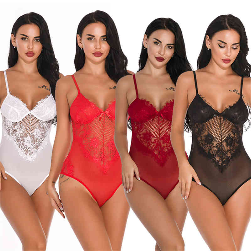 

Women Floral Pattern Sexy High Rise See Through Lace Underwear Lingerie Bodysuit Playsuit 211208