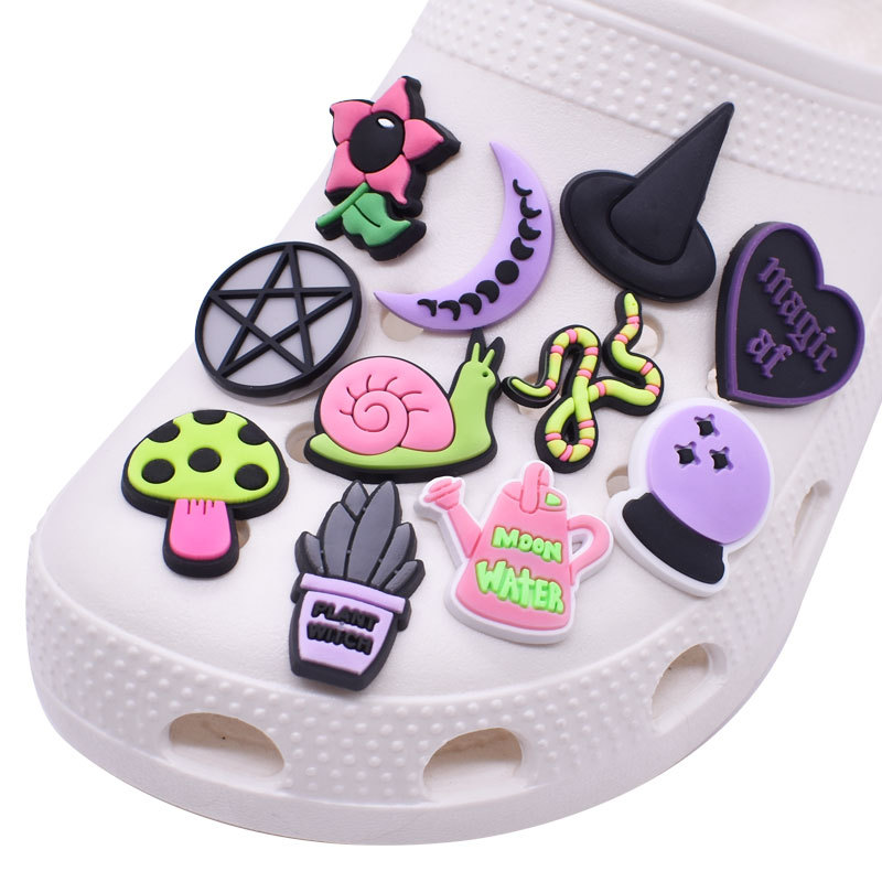 

Wholesale Witch Magic Moon Croc Charms Pvc Shoe Charms for Clog Shoes Decoration