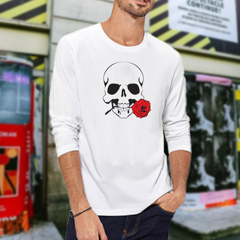 

men's t-shirt clothing autumn fashion leisure pure cotton round neck long sve men's t-shirt cloth ab29, White;black