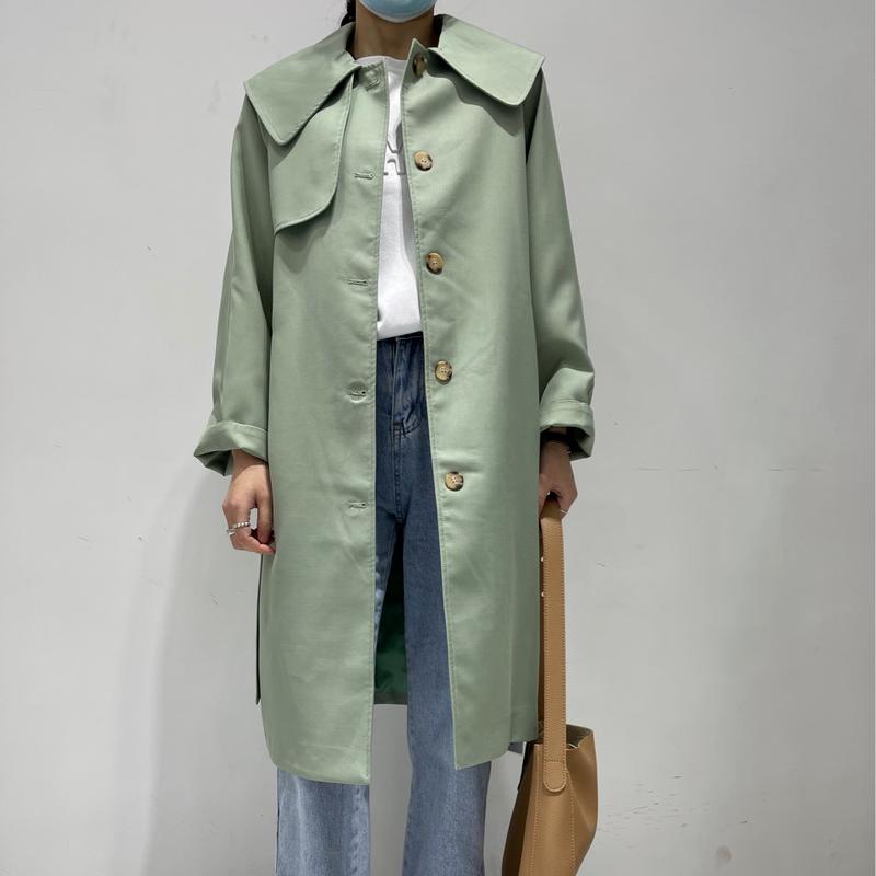 

Women's Trench Coats Temperament Straight Fall Simple Single Breasted Turn-down Collar Green Windbreaker 2021 Solid Fashion Autumn Long Coat, As picture