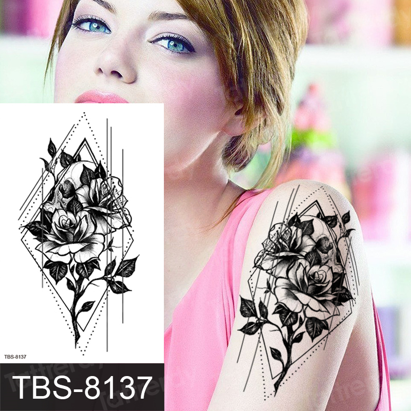 

Waterproof temporary tattoos sticker tattoo stickers rose flower butterfly peonies henna lace jewelry sexy fake sleeve tatoo for woman girls arm tatto body art