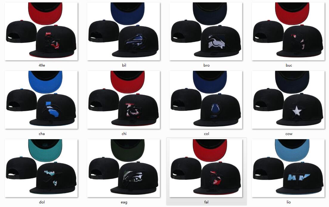 

Football Snapback Cap Team Hats Black Color Mix Match Order All Caps Top Quality Hat