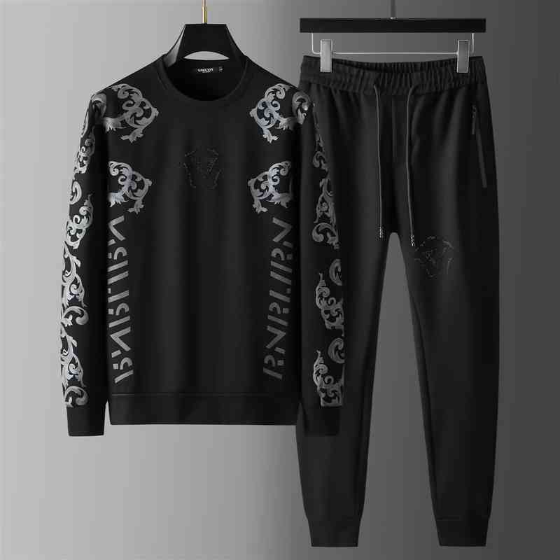

Men's Tracksuits Autumn autumn winter leisure sports suit men's Korean personalized printing diamond sweater two-piece set W5LQ, 1# shoe box
