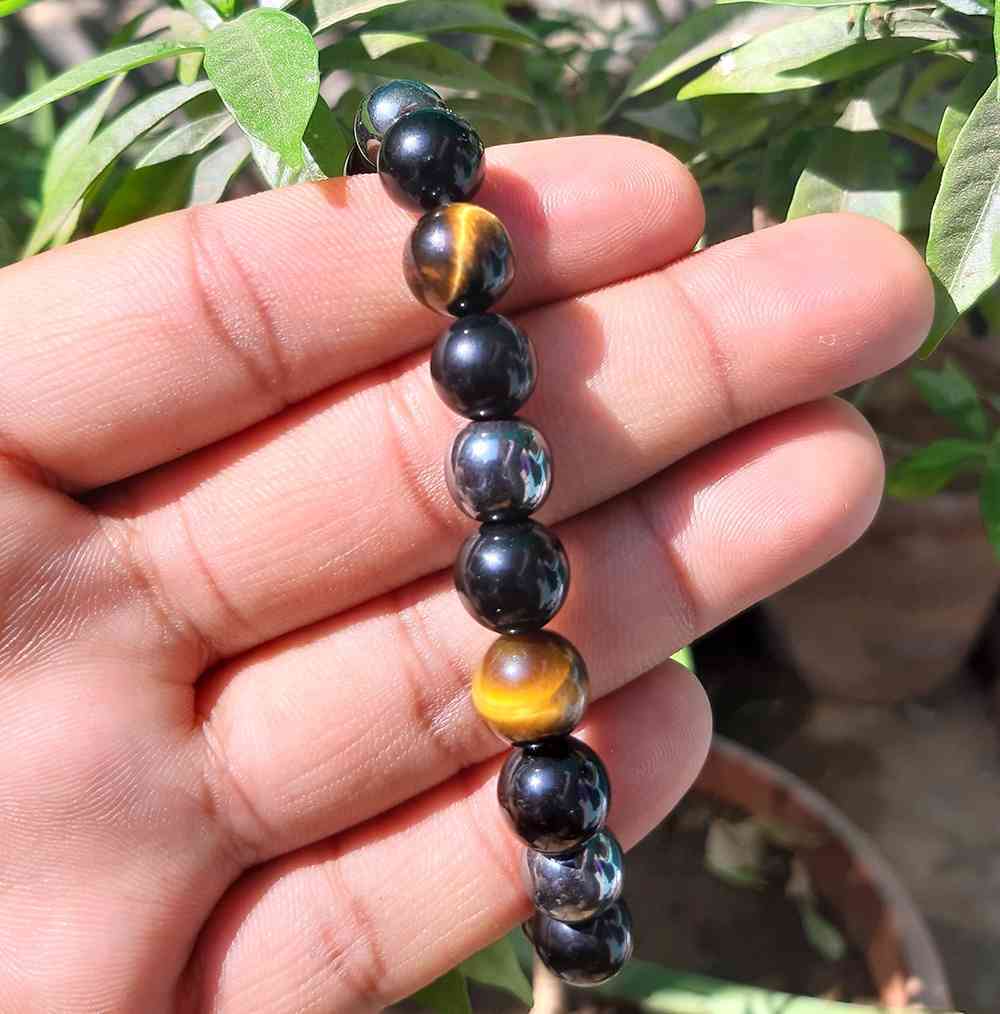 

Perles en pierre naturelle 6mm/8mm/10mm Bracelets Triple Protection Mélange Oeil de Tigre Hématite Bracelets Obsidienne