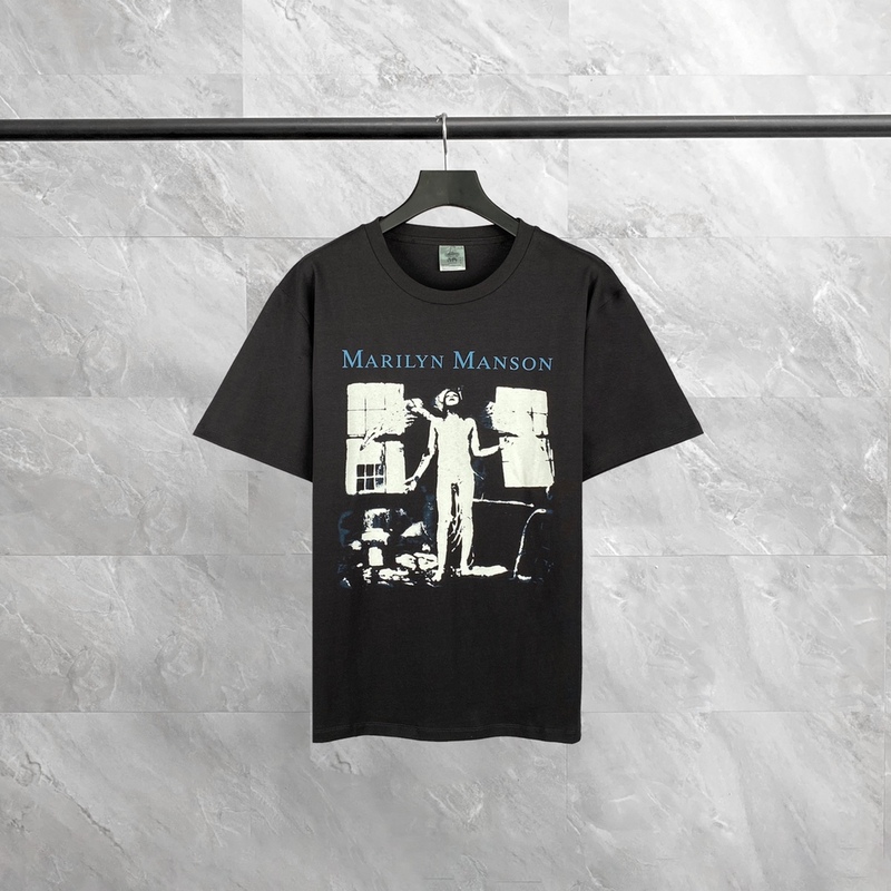 

Marilyn Manson Black Vintage T-shirts Man Summer Loose Tshirts High Street Style Washed Old Rock Tee Hommie Woman Oversize Tops Men Bottoms