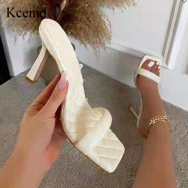 

Kcenid Summer Women Fashion Slippers Sandals Elegant Square Open Toe High Heels Ladies Dress Shoes Soft Leather Slides White, Black