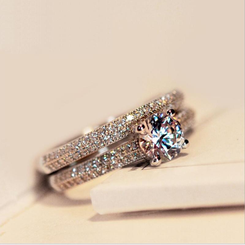 

Cluster Rings Wedding Ring Set For Women White Yellow Gold Color Pure Crystal Cubic Zirconia Fashion Jewelry Valentine's Day DZR001, Golden;silver