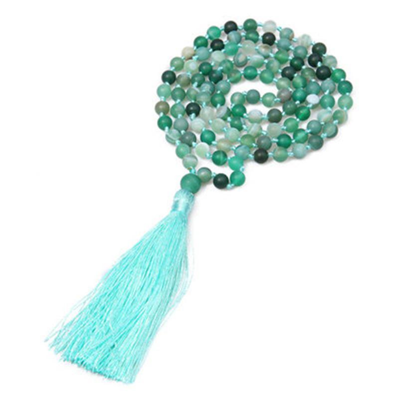 Pendant Necklaces 6 Mm Original Long Women Necklace Natural Colorized Agates Round Stones Tassel Jewelry-image-708525981