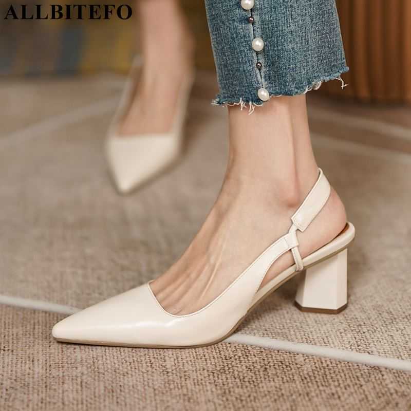 

ALLBITEFO Expose the heel real genuine leather summer women sandals sheepskin insole fashion street high heel shoes high heels 210611, As picture