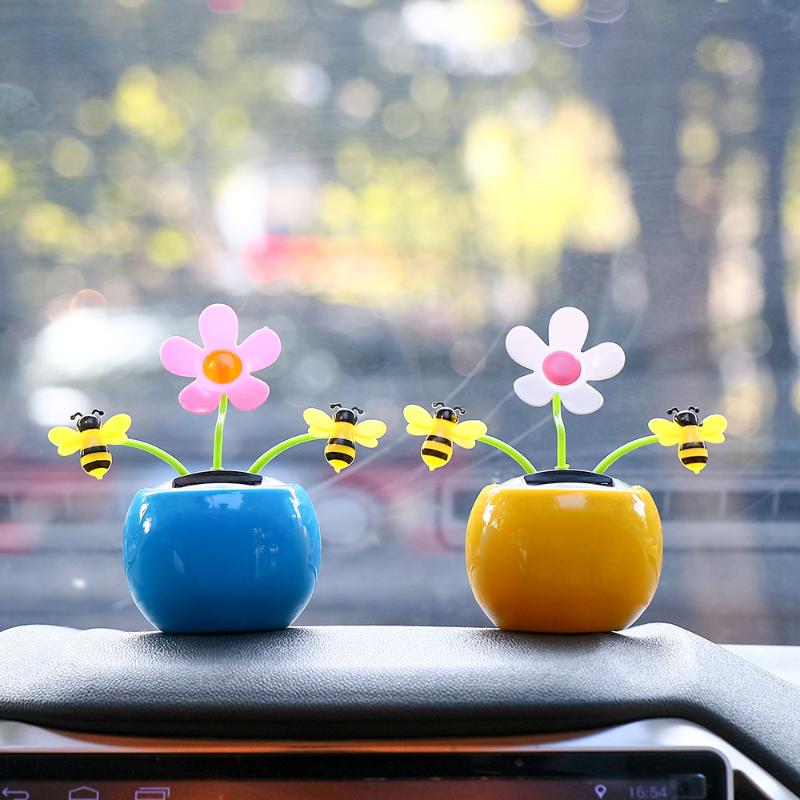

Interior Decorations 1PC Car Solar Energy Dancing Flower Auto Sunflower Honey Bee Swaying Toys Home Decor Fun Electric Accessories