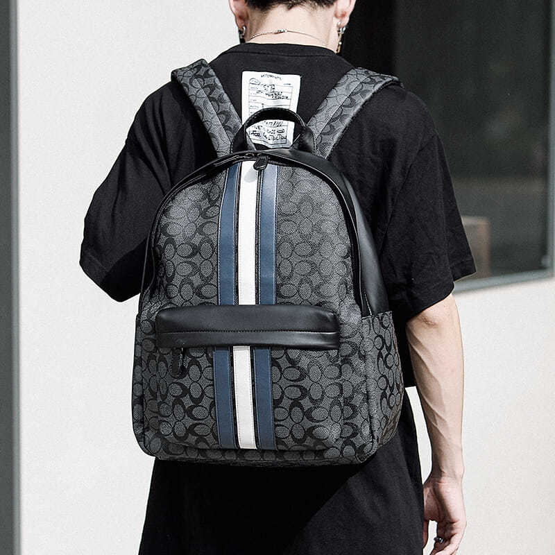 

Backpack Mens New Trendy Mens Backpack Business Casual Leather Computer Bag European and American Fashion Student Schoolbag, Black c grid