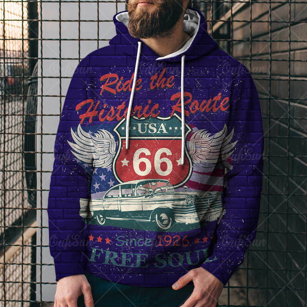 

2021 popular highway 3d sweater us highway 66 seri printed fashion new hoodie18d0, Black