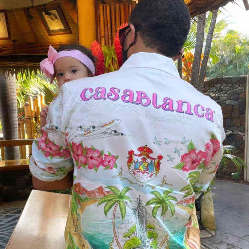 

Casablanca Hawaiian oasis Island lazy landscape shirt Kamehameha King Satin Long Sleeve men, As shown in figure