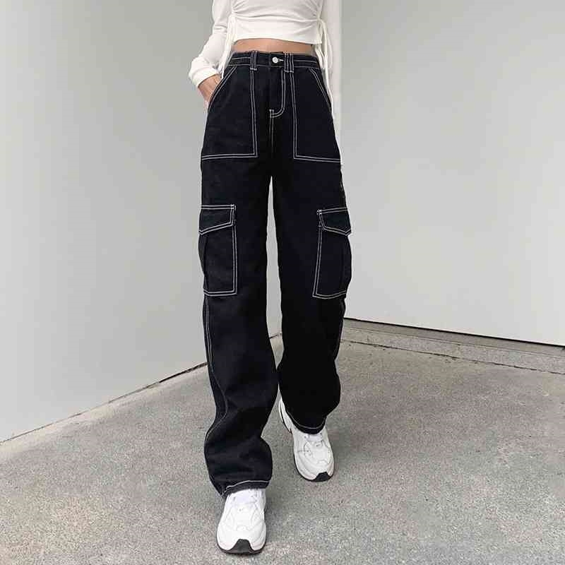 

Patchwork Jeans Woman High Waist Baggy Mom Femme Mujer Nouveau Boyfriend Black Donna Wide Leg Taille Haute Flare y2k Cargo 210331, Beige