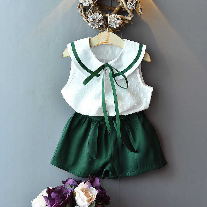 

Bear Leader Girls Fashion Bowtie Clothing Sets Summer Baby Sleeveless Top and Shorts Outfits Children Casual Clothes 3-7Y 210708, Ah4844 green