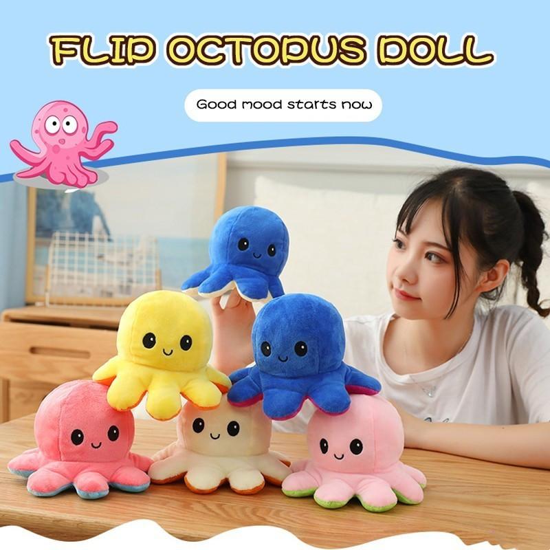 

US Stock Kawaii Filp Reversible Octopus Party Favor Plushie Cartoon Multi Colors Stuffed Plush Toys Mood Expression Animal Plushed Doll For