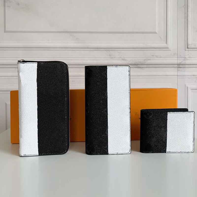 

Men luxury designer wallet High quality women long purses Short credit card holder Fashion Black and White Match zipper packet bag M60017, Black-short wallet