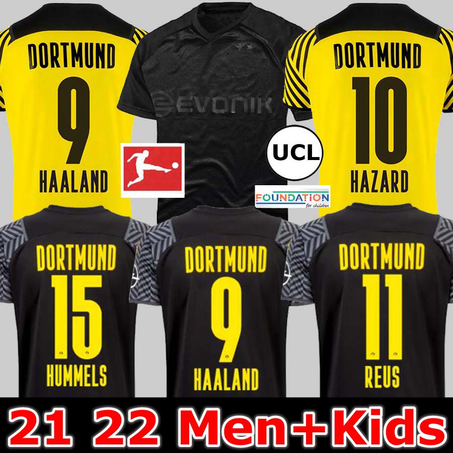 

21 22 Dortmund soccer jersey Borussia HAALAND KAMARA 2021 2022 away black football shirt REUS BELLINGHAM HUMMELS REYNA BRANDT 4th men + kids kit maillot de foot, 20 21 third jersey