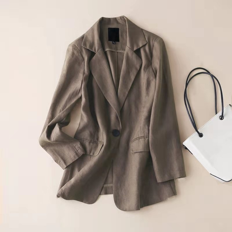

Women's Jackets Arrival Spring/autumn Women Casual Notched Collar Long Sleeve Blazers Slim Single Button Cotton Linen Coat W220 NE, Dark khaki