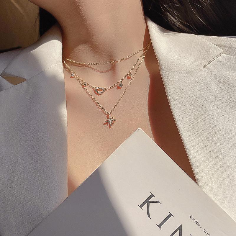 

Pendant Necklaces USTAR Three Layer Choker For Women Star Heart Gold Color Chain Lovers Party Jewelry Gifts