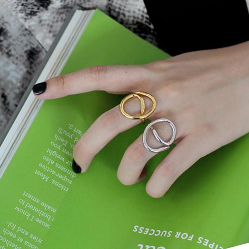 

Cluster Rings E Letter Ring Niche S925 Sterling Silver Female Open Hollow Geometric Line Index Finger