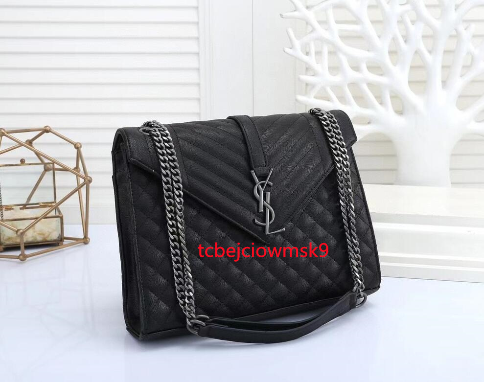 

22 yslsell women high quality leather handbag chain bag Envelope Shoulder Bags Messenger Dinner bag tote Shopping bag, Black;brown