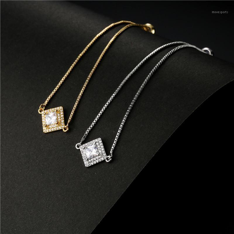 

Charm Bracelets Fashion Women Crystal Jewelry Gold/Silver Color Square CZ Bracelet Adjustable Female Party Wholesale1