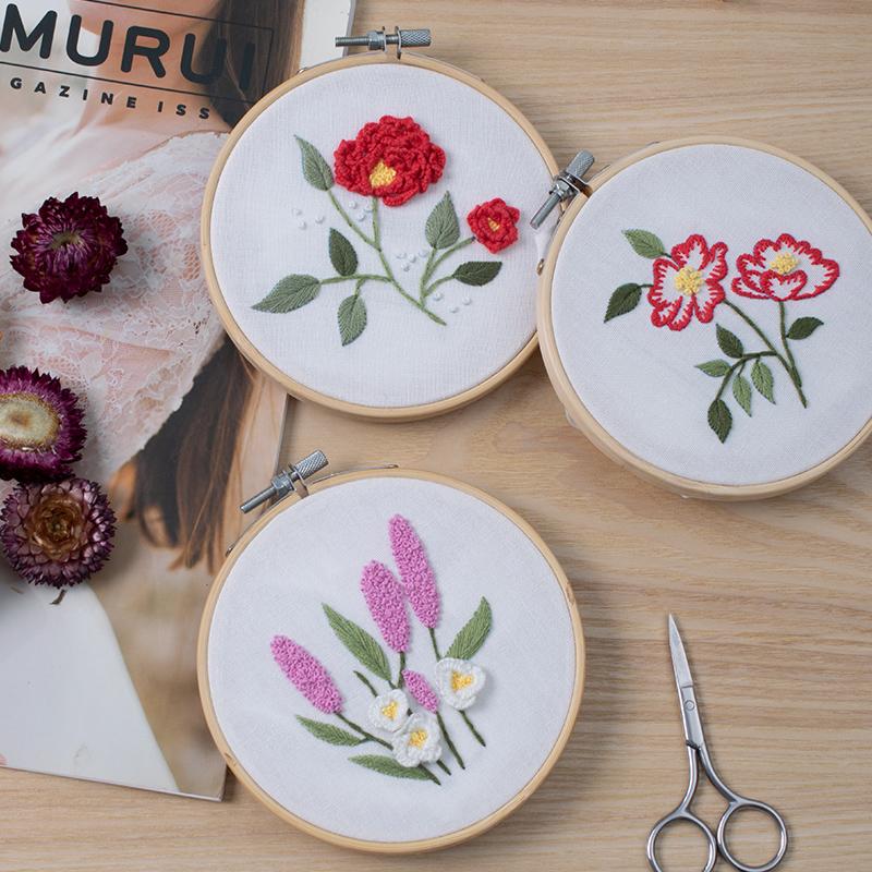 

Other Arts And Crafts Embroidery Starter Kits DIY Flowers Plants Stamped Pattern Needleworks With Hoop Set