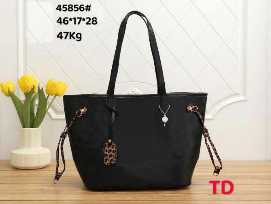 

Fashion women 5A Leopard Shopping handbags ladies designer composite bags lady clutch bag shoulder tote female purse wallet 45856, Black