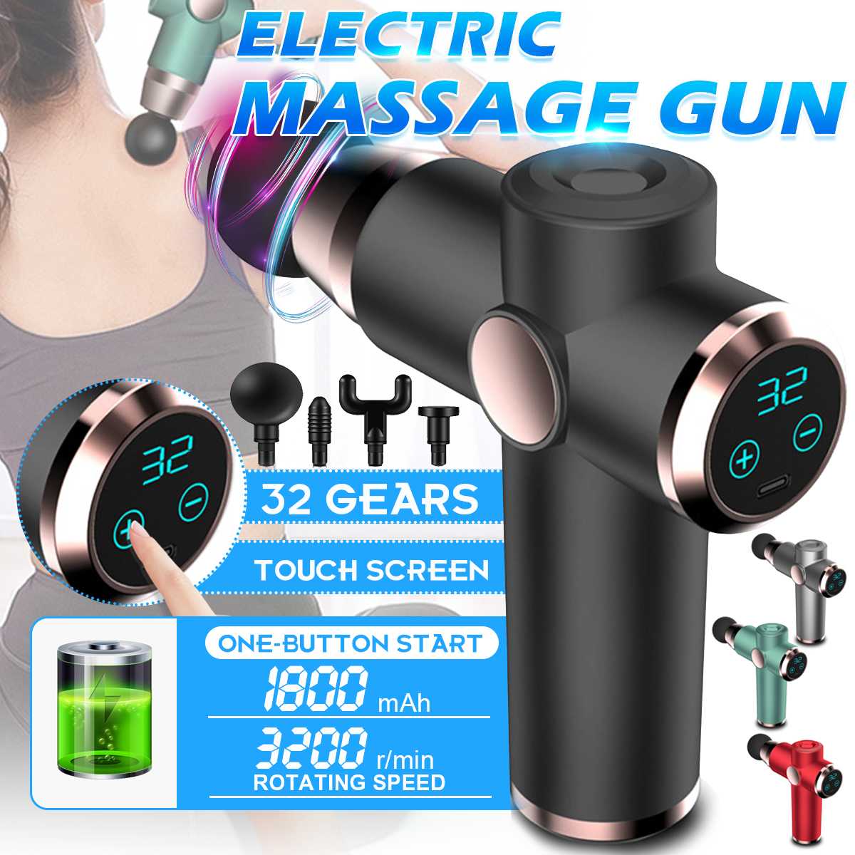 

NEW Electric Muscle Massage Gun 32 Gears High speed Vibration Massager Therapy Gun For Relaxing Vibration Deep Muscles