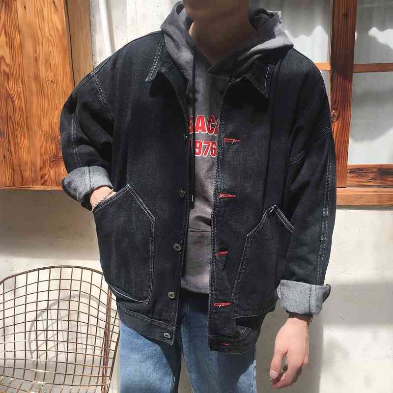 

Men's Jackets Spring and autumn teenagers clothing junior high school student denim clothes Korean boy jacket young male CE62, Black