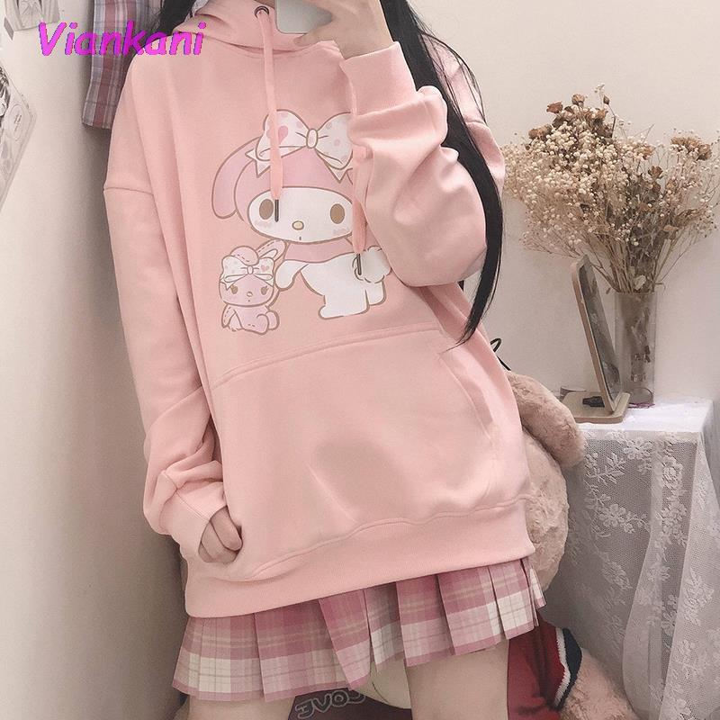 

Women's Hoodies & Sweatshirts Japanese Sweet For Girls Oversized Sweatshirt Y2K Clothes 2021 Korean Cartoon Print Pullover Hoodie Women, Black