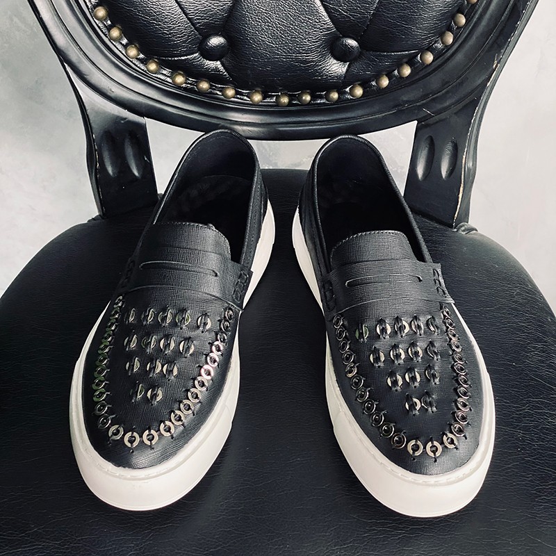 

2022 Metal Bcuke Loafers Flat heel Genuine leather Fashion Boats Men Formal Business Shoes Driving Oxfords, Black