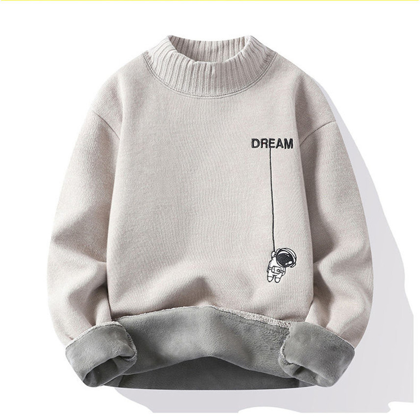 

Men's woolen warm casual wear, comfortable soft, medium and high neck sweater, knitted coat, astronaut, winter, White;black