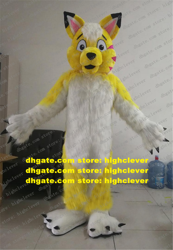 

Yellow White Long Fur Furry Wolf Fox Husky Dog Fursuit Mascot Costume Adult Cartoon Suit Public Welfare Talk Of The Town zx144, As in photos