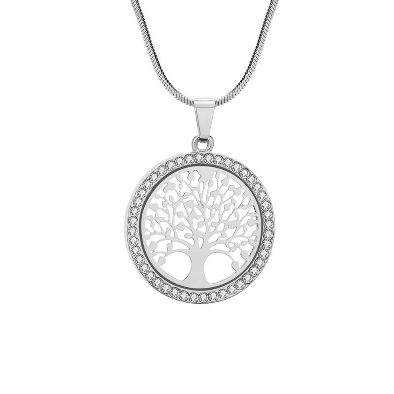 

Pendant Necklaces Fashion Tree Of Life Necklace For Woman Clear Crystal Round Silverly/Gold Color Chain Necklac Jewelry Gifts 2021