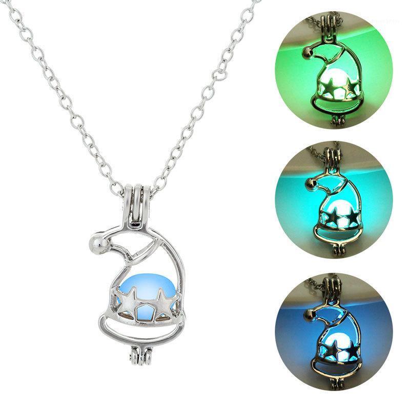 

Hainon Fashion Women Girl Jewelry Multicolor Luminous Bead Stars Christmas Hat Pendant Necklace Glow In The Dark Gift Chains