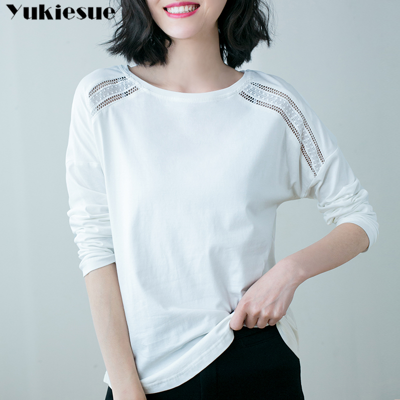 

Fashion Women Casual Long Sleeve spring T-shirt hollow out T shirts womens Top Tees Femme Ladies Tshirt Plus Size 4xl 210518, Black