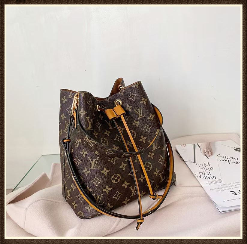 

LV LOUIS bag VITTON Women's Bag Printing Drawstring Bucket Bag Ladies Fashion Retro Large-capacity One-shoulder Me, Red;black