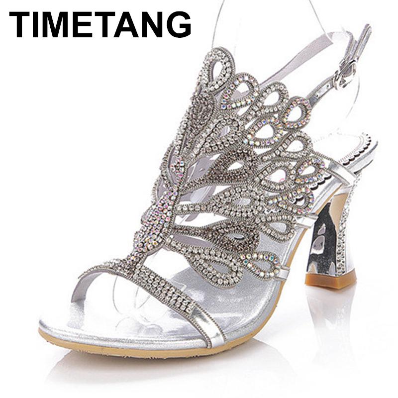 

Dress Shoes TIMETANG Summer Cashmere Stiletto Heel Diamond Thick With Silver Sandals Wedding Evening Party High Heels ForLady, Black