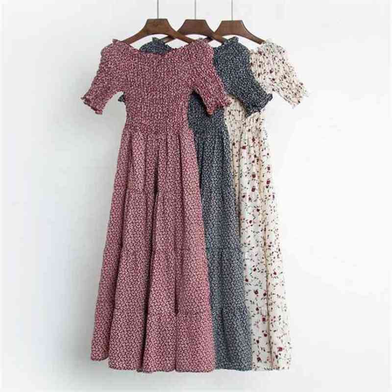 

Summer Women Vintage Floral Dress Short Sleeve Sexy Off The Shoulder Casual Dresses Female Beach Long Robe Mujer 210525
