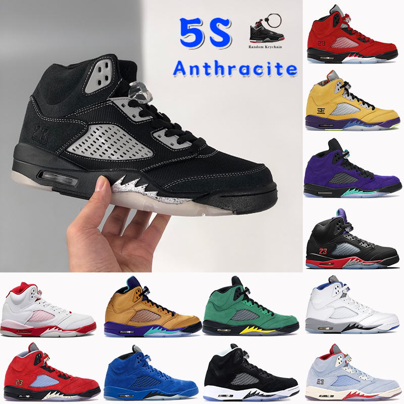 

Fashion 5 5s men Basketball Shoes Anthracite what the white stealth raging red top 3 alternate grape black metallic mens trainers sneakers, 29# metallic white