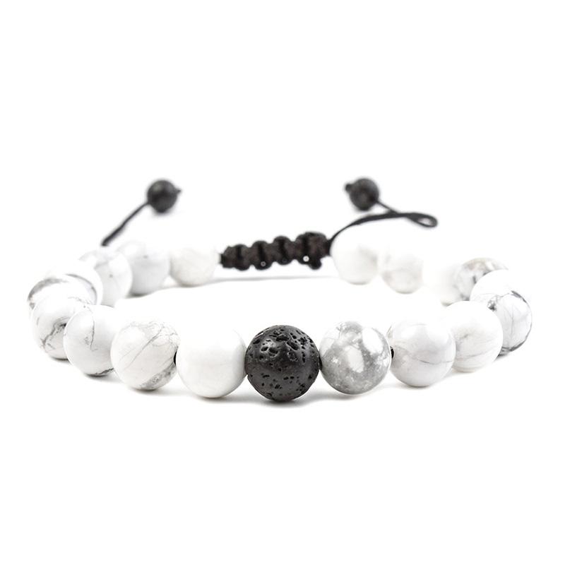 

Beaded, Strands Fashion Handmade Adjustable Woven 8mm White Turquoise Volcanic Rock Natural Stone Beads Bracelet