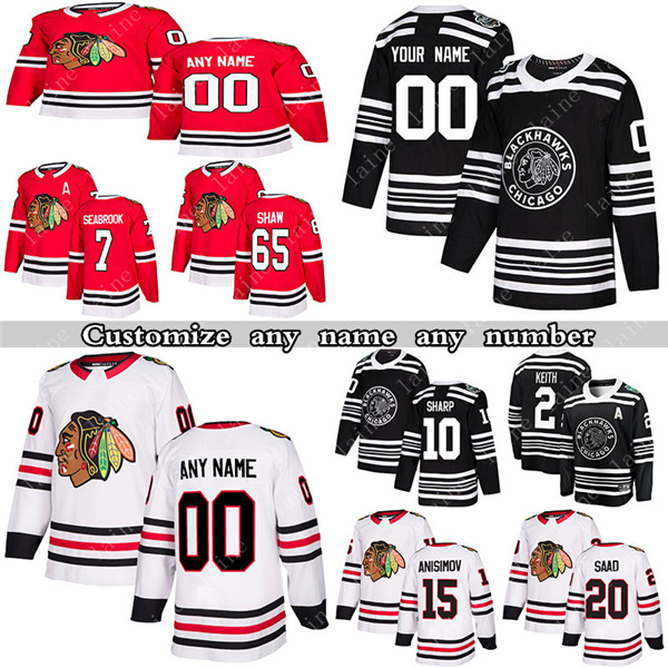 

Custom Chicago Blackhawks hockey jerseys 2 Duncan Keith 19 Toews 77 Kirby Dach 12 Alex DeBrincat 7 Chelios any number and name, Black