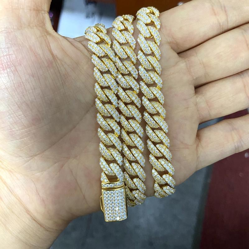 

Chains Meisidian 6inches To 24inches 10mm S925 Gold Plated Cuban Chain Full Out VVS D Moissanite Diamonds