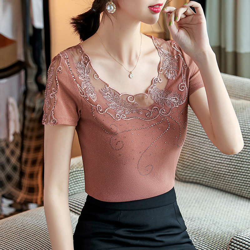 

2021 summer design engraving short sleeve fashion T - shirt women top 5239, White