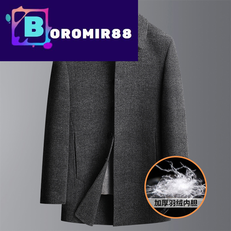 

Autumn Jacket Wear Down and winter detachable down liner tweed coat middle-aged men's thickened medium long double-sided Tweed Wool Coat, Green grey