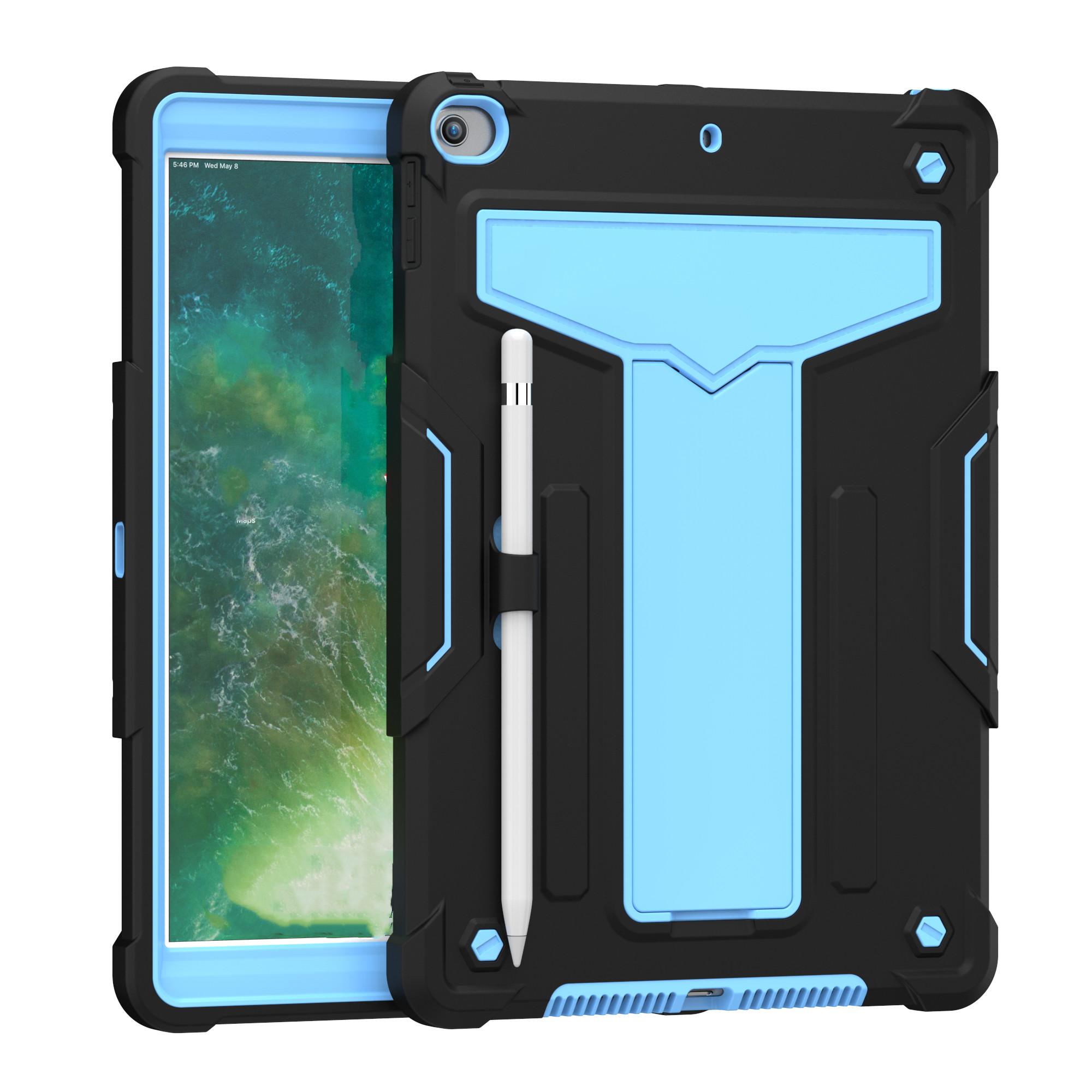 

Tablet Cases For IPad Pro 10.2 Inch 7th 8th Generation 2020 2019 Built In Kickstand 3 Layer Protection Shockproof Cover With Pencil Holder, Black+aqua